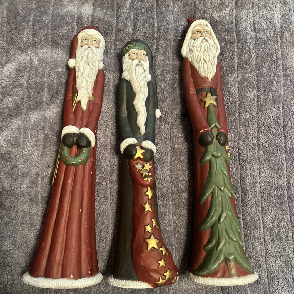 Set of 3 Vintage Scioto Mold Ceramic Old World Slim Pencil Santa Figurines 1990s